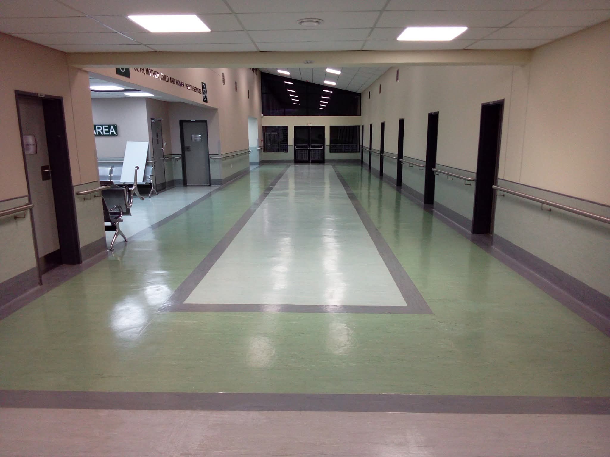 Kanyamazane Clinic corridor with new anti-slip vinyl flooring